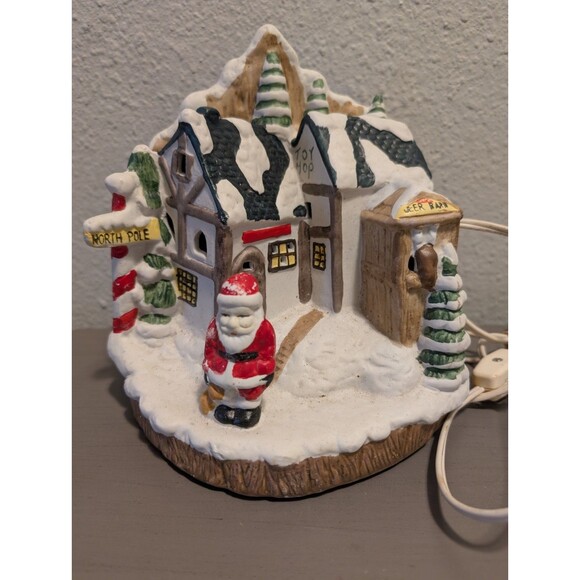 Vintage Lighted Santa North Pole Village House Ceramic Christmas Decoration 7" - Picture 2 of 11